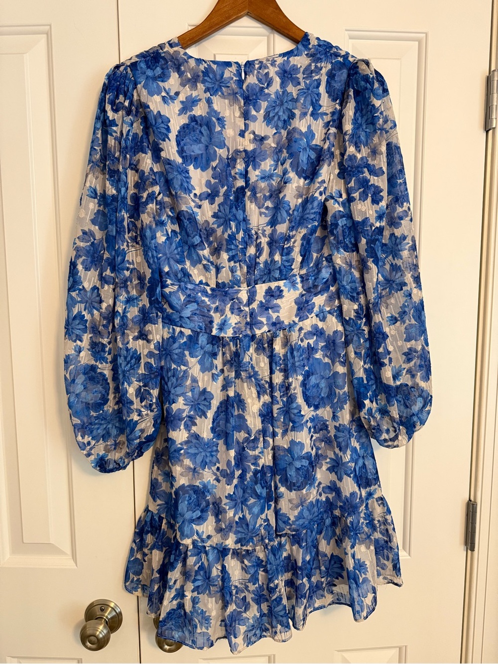 NWT Alex Marie Simone Cobalt Floral Print Puff Sleeve V-neck Dress Size 4 - Picture 6 of 13